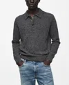 Mango Marbled Wool Blend Knit Polo Sweater In Charcoal