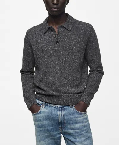 Mango Men's Marbled Wool-knit Polo Shirt In Charcoal