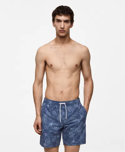 Mango Men's Marine-print Swimsuit In Dark Navy