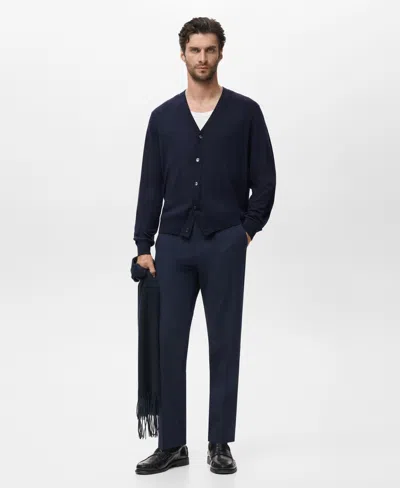 Mango Solid Wool Cardigan In Blue