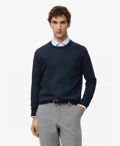 Mango Men's Merino Wool Crew Neck Sweater In Blue