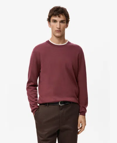 Mango Men's Merino Wool Crew Neck Sweater In Burgundy