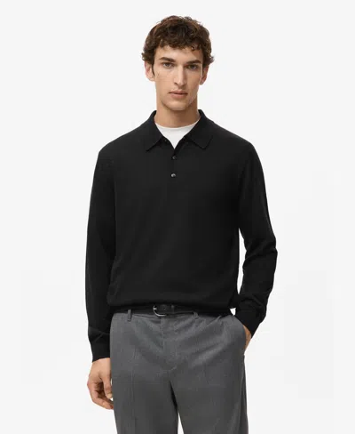 Mango Men's Merino Wool Polo Sweater In Black