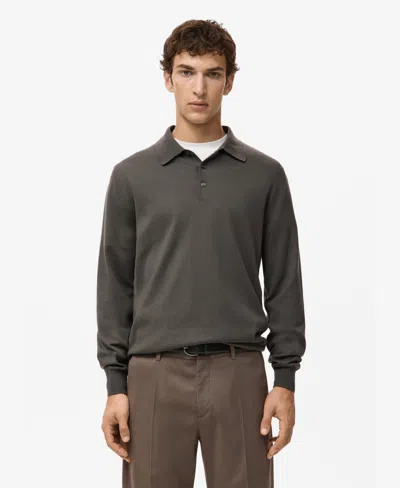 Mango Men's Merino Wool Polo Sweater In Brown