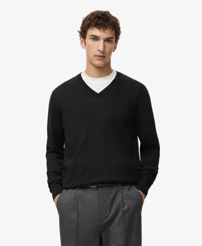 Mango Men's Merino Wool V-neck Sweater In Black