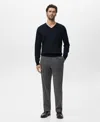 Mango Solid Wool V-neck Sweater In Blue
