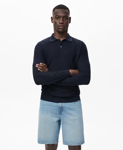 Mango Men's Micro-structured Cotton Polo Shirt In Blue