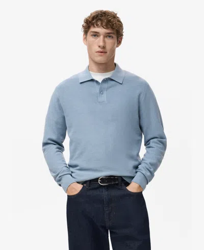 Mango Men's Micro-structured Cotton Polo Shirt In Blue