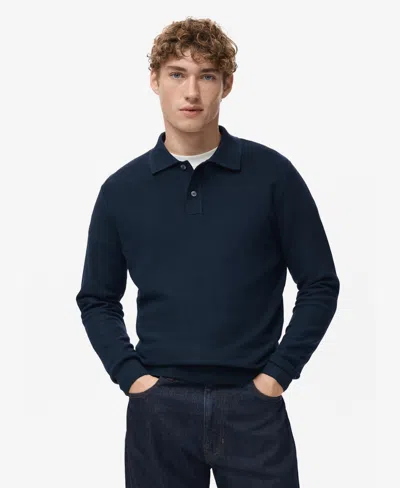 Mango Men's Micro-structured Cotton Polo Shirt In Blue