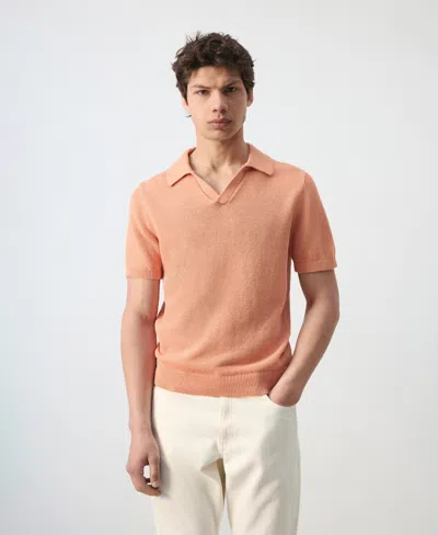 Mango Men's Microstructure Cotton Polo Shirt In Orange