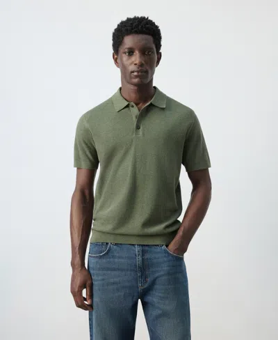 Mango Men's Microstructure Fine-knit Polo Shirt In Green