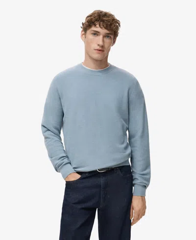 Mango Men's Microstructured Cotton Knitted Sweater In Blue