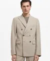 Mango Slim Fit Double Breasted Blazer In Neutral