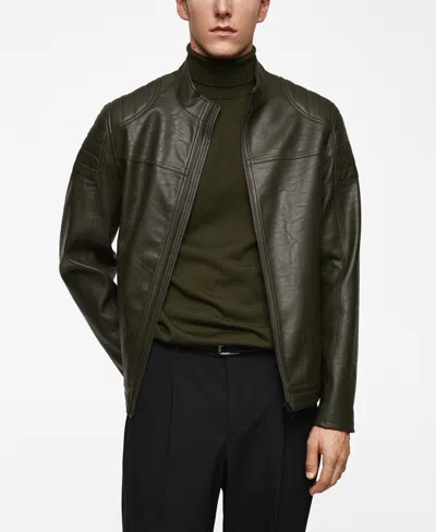 Mango Men's Nappa Leather-effect Jacket In Khaki