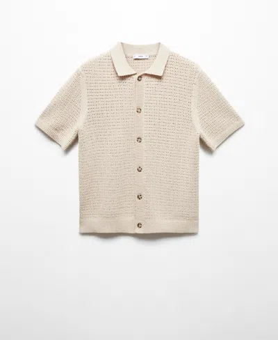 Mango Men's Openwork Buttons Detail Knit Polo In Neutral