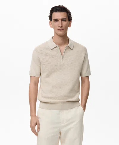 Mango Men's Openwork Cotton Knitted Polo Shirt In Neutral