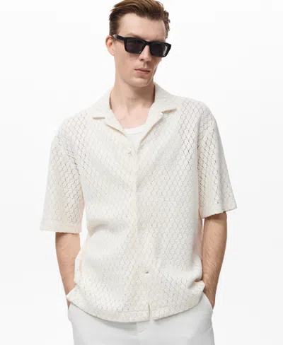Mango Men's Openwork Detail Cotton Shirt In White