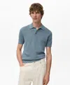 Mango Openwork Knit Cotton Polo In Blue