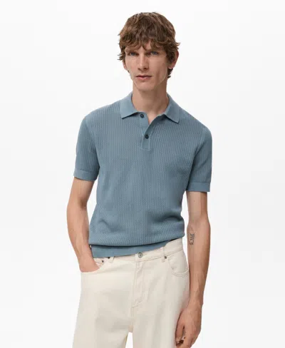 Mango Men's Openwork Knitted Cotton Polo Shirt In Blue