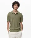 Mango Openwork Knit Cotton Polo In Green