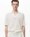 Mango Openwork Johnny Collar Polo In Neutral
