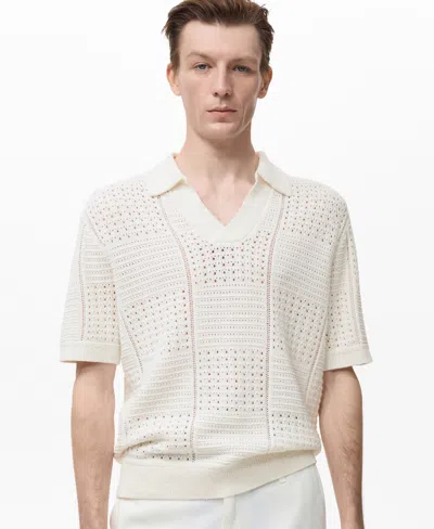 Mango Openwork Johnny Collar Polo In Neutral