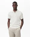 Mango Openwork Knit Quarter Zip Polo In White