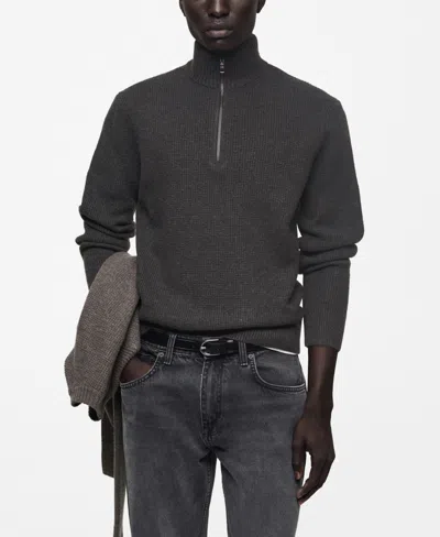 Mango Men's Perkins-collar Knit Sweater In Charcoal