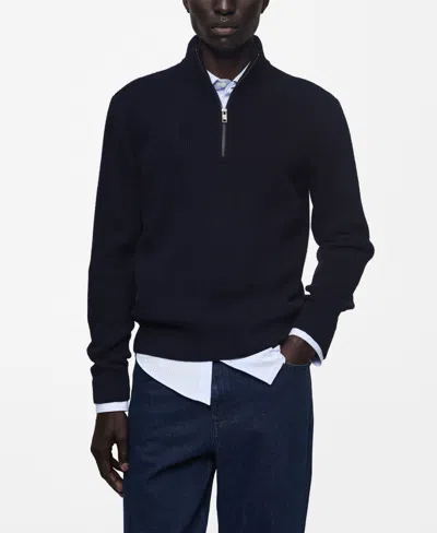 Mango Men's Slim-fit Merino Wool Quarter-zip Sweater In Dark Navy