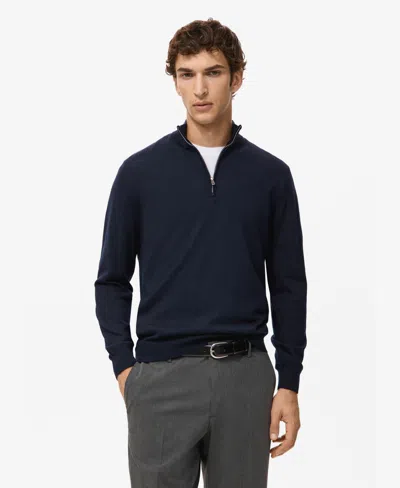 Mango Men's Perkins Collar Merino Wool Sweater In Blue
