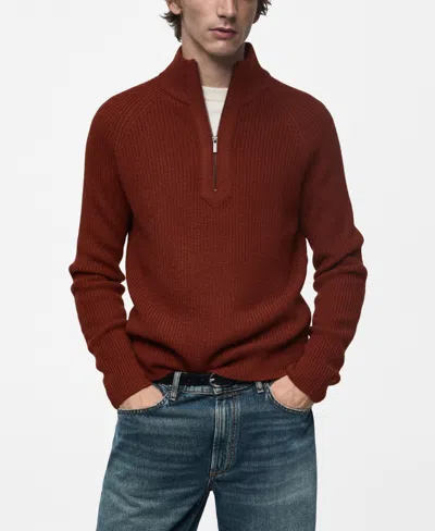 Mango Men's Perkins-collar Ribbed-knit Sweater In Burnt Orange