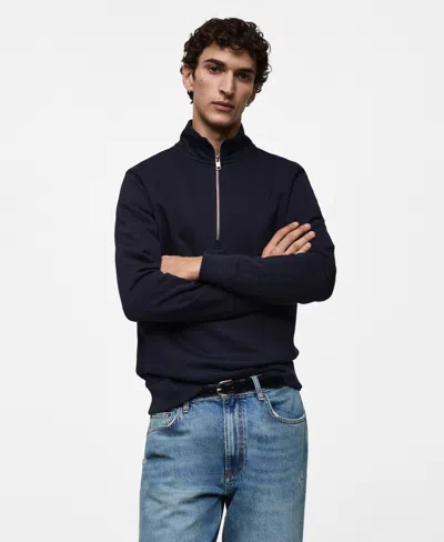 Mango Men's Perkins-neck Quarter-zip Pullover Sweatshirt In Dark Navy
