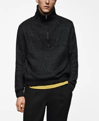 Mango Men's Perkins Zip Neck Wool Sweater In Black