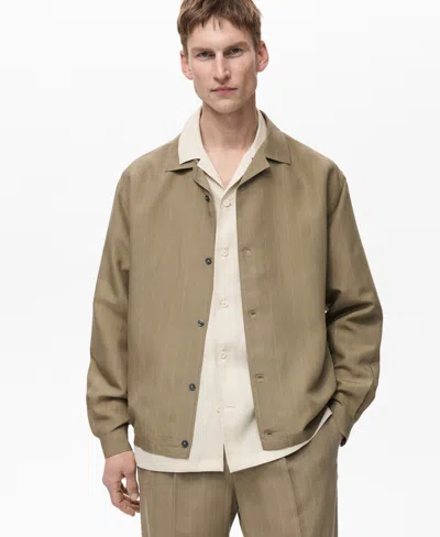 Mango Men's Pinstripe Linen Overshirt In Green