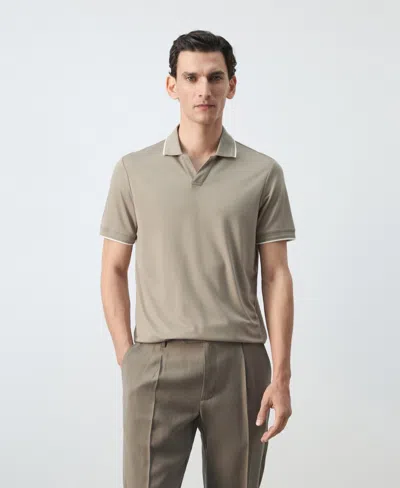 Mango Men's Plain Ribbed Polo Shirt In Gray