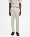 Mango Pleated Slim Fit Straight Leg Linen Blend Pants In Neutral