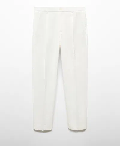 Mango Men's Pleated Texture Slim Fit Trousers In Off White