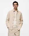 Mango Slim Fit Denim Overshirt In Beige