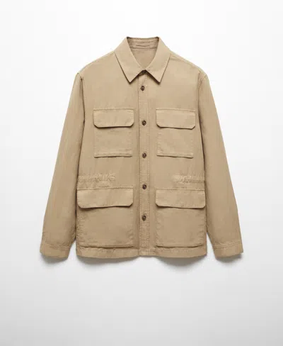 Mango Men's Pocket Linen-blend Jacket In Medium Brown