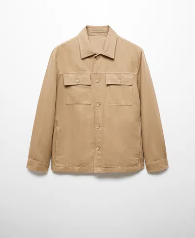 Mango Men's Pocket Linen Cotton Jacket In Brown