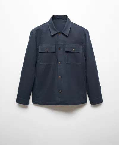 Mango Men's Pocket Linen Cotton Jacket In Dark Navy