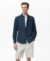 Mango Classic Fit Linen & Cotton Button-up Shirt In Blue