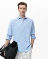 Mango Classic Fit Linen & Cotton Button-up Shirt In Blue