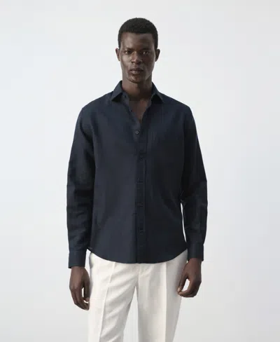 Mango Men's Pocket Linen Shirt In Blue