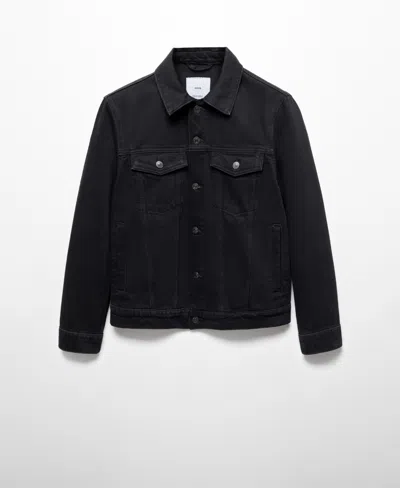 Mango Men's Slim-fit Shearling-effect Lining Denim Jacket In Black Denim
