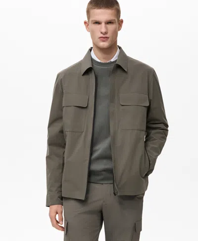 Mango Men's Pocketed Water-repellent Jacket In Medium Green