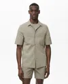 Mango Solid Stretch Cotton Blend Camp Shirt In Green