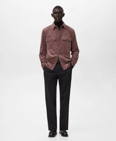 Mango Men's Pockets Corduroy Overshirt In Burgundy