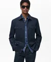 Mango Regular Fit Cotton Blend Button-up Overshirt In Dark Navy