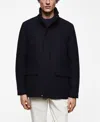 Mango Navy Hooded Wool Blend Car Coat In Navy